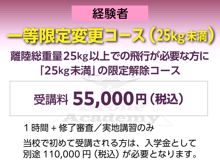 ［回転翼航空機（マルチローター）一等限定変更コース（経験者）］