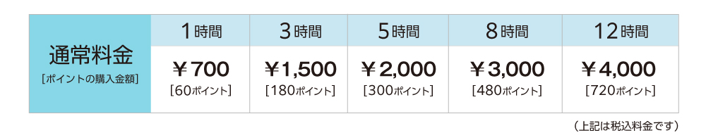 3F料金表：通常料金1時間700円より
