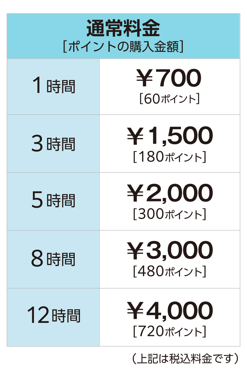 3F料金表：通常料金1時間700円より