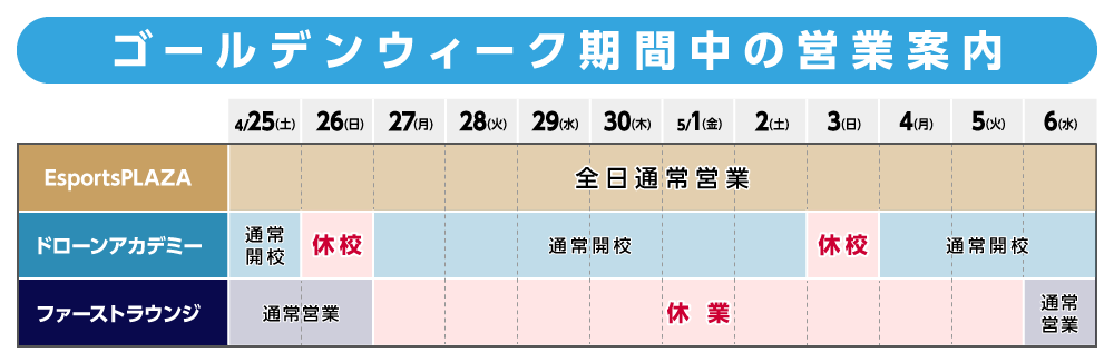 ゴールデンウィーク期間中の営業案内