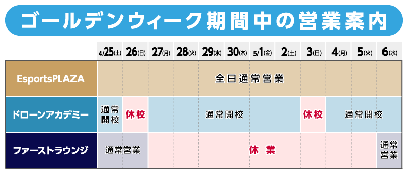 ゴールデンウィーク期間中の営業案内